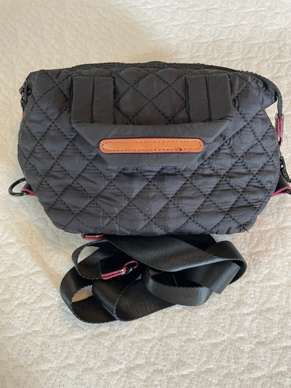 “MZ Wallace Style” Black Quilted Crossbody with Tan Leather Trim- not branded